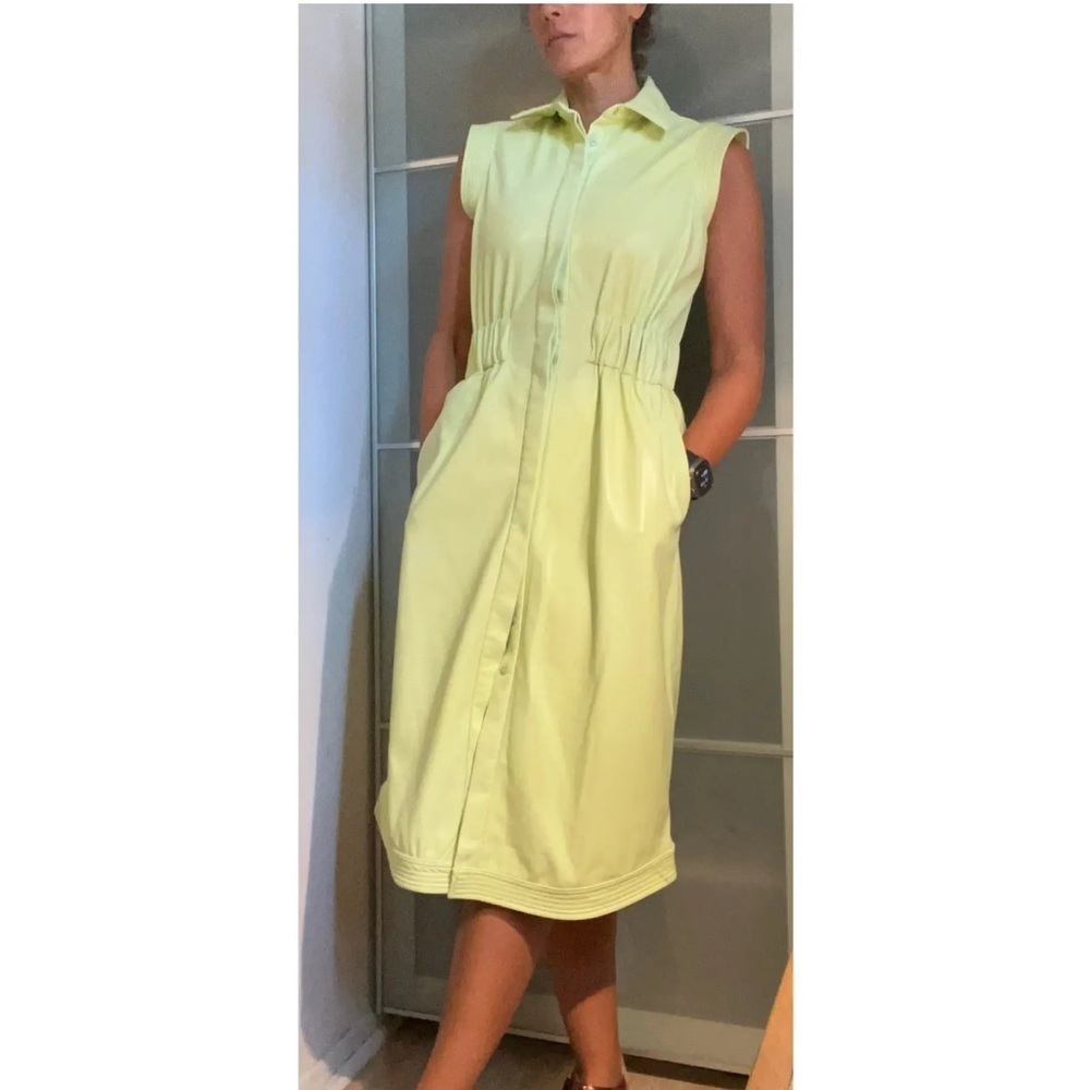 House of Harlow 1960 faux leather Light Green Sleeveless Midi Dress S pockets